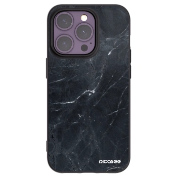 Picasee Apple iPhone 14 Pro Hülle - Schwarzes Silikon - Black marble