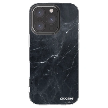 Picasee Apple iPhone 16 Pro Hülle - Transparentes Silikon - Black marble
