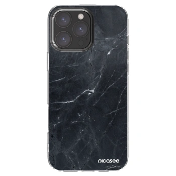 Picasee Apple iPhone 16 Pro Max Hülle - Transparentes Silikon - Black marble