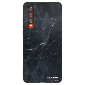 Picasee Huawei P30 Hülle - Schwarzes Silikon - Black marble