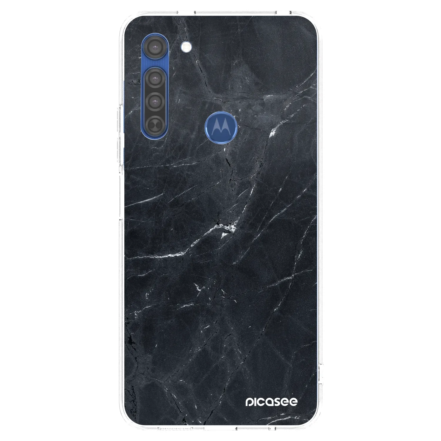 Picasee Motorola Moto G8 Hülle - Transparentes Silikon - Black marble