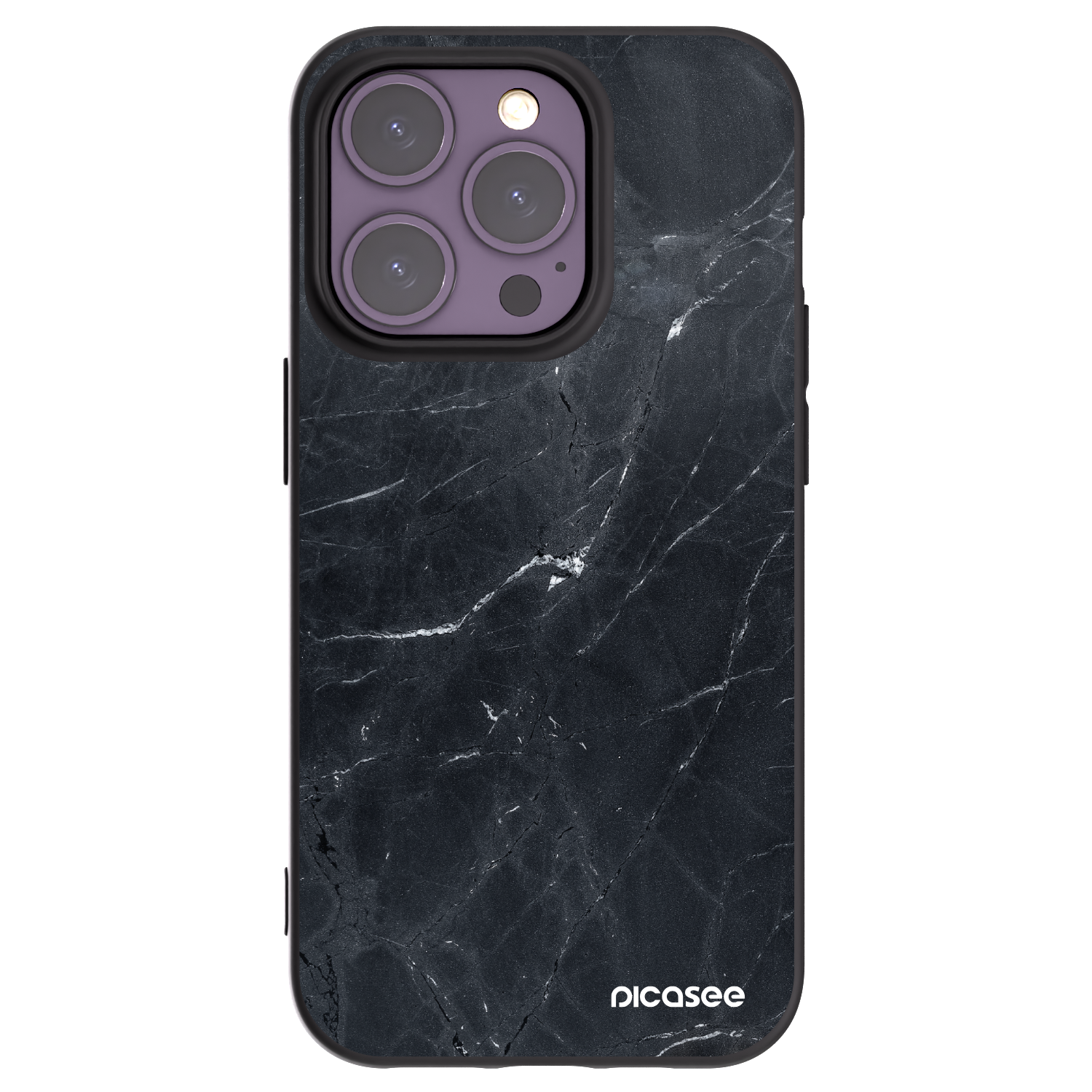 Picasee Apple iPhone 14 Pro Hülle - Schwarzes Silikon - Black marble