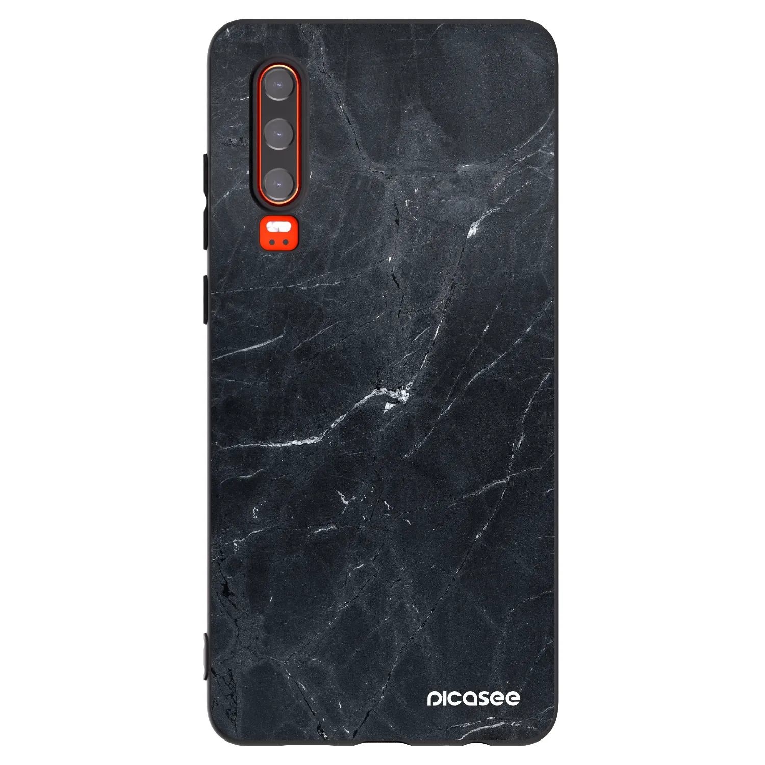 Picasee Huawei P30 Hülle - Schwarzes Silikon - Black marble