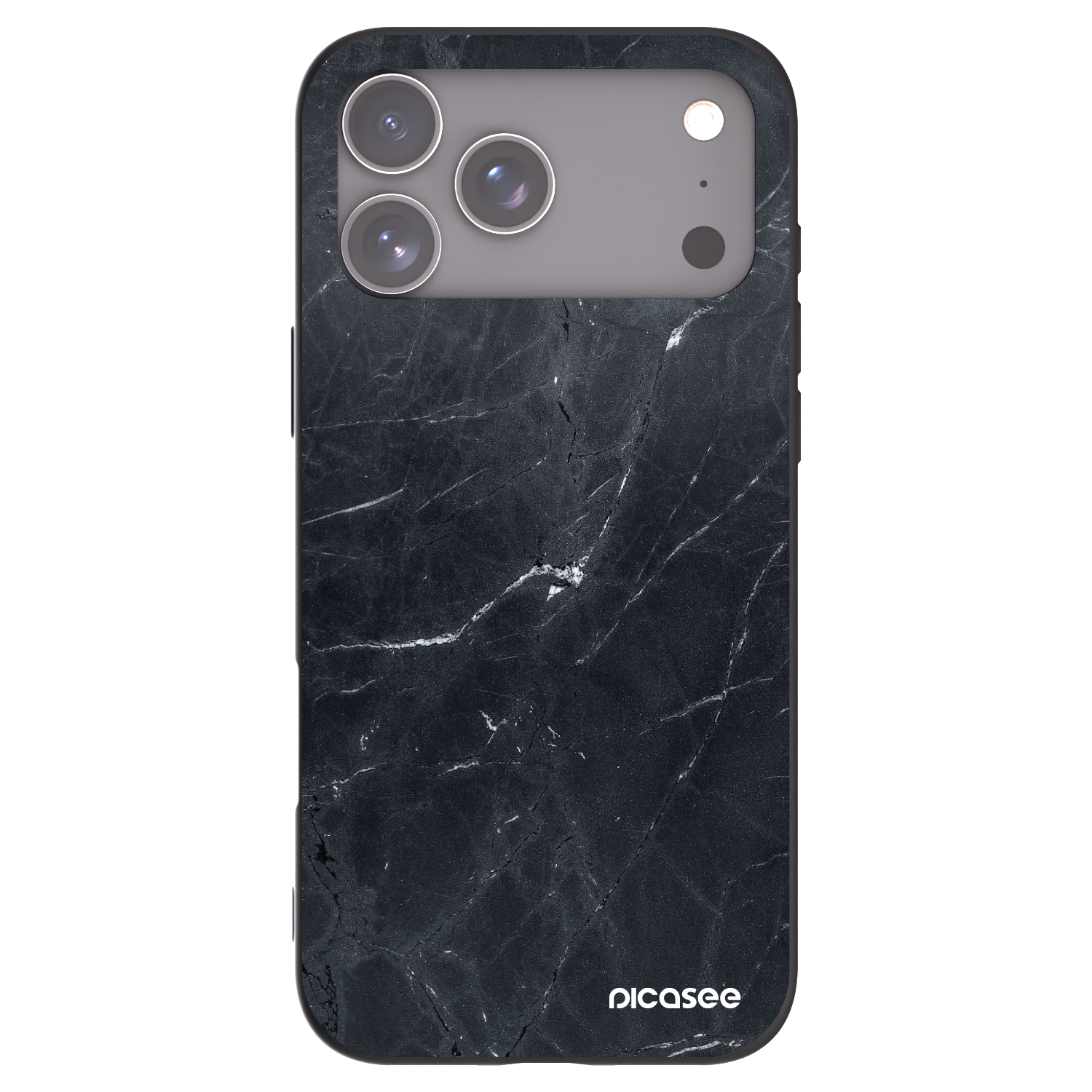 Picasee Apple iPhone 17 Pro Max Hülle - Schwarzes Silikon - Black marble