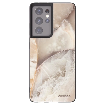Picasee Samsung Galaxy S21 Ultra 5G G998B Hülle - Schwarzes Silikon - Cream marble