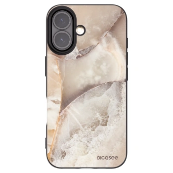 Picasee Apple iPhone 16 Hülle - Schwarzes Silikon - Cream marble