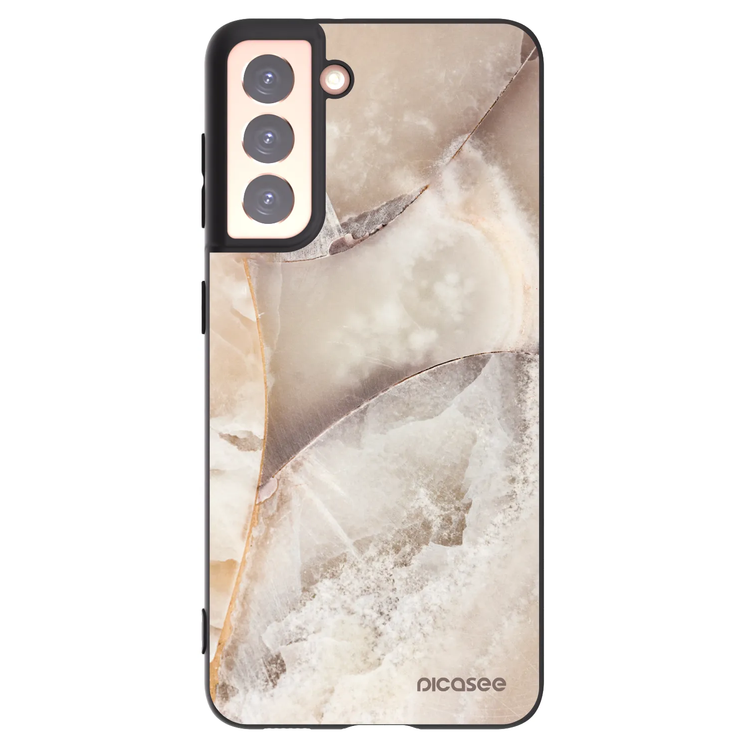 Picasee Samsung Galaxy S21 5G G991B Hülle - Schwarzes Silikon - Cream marble