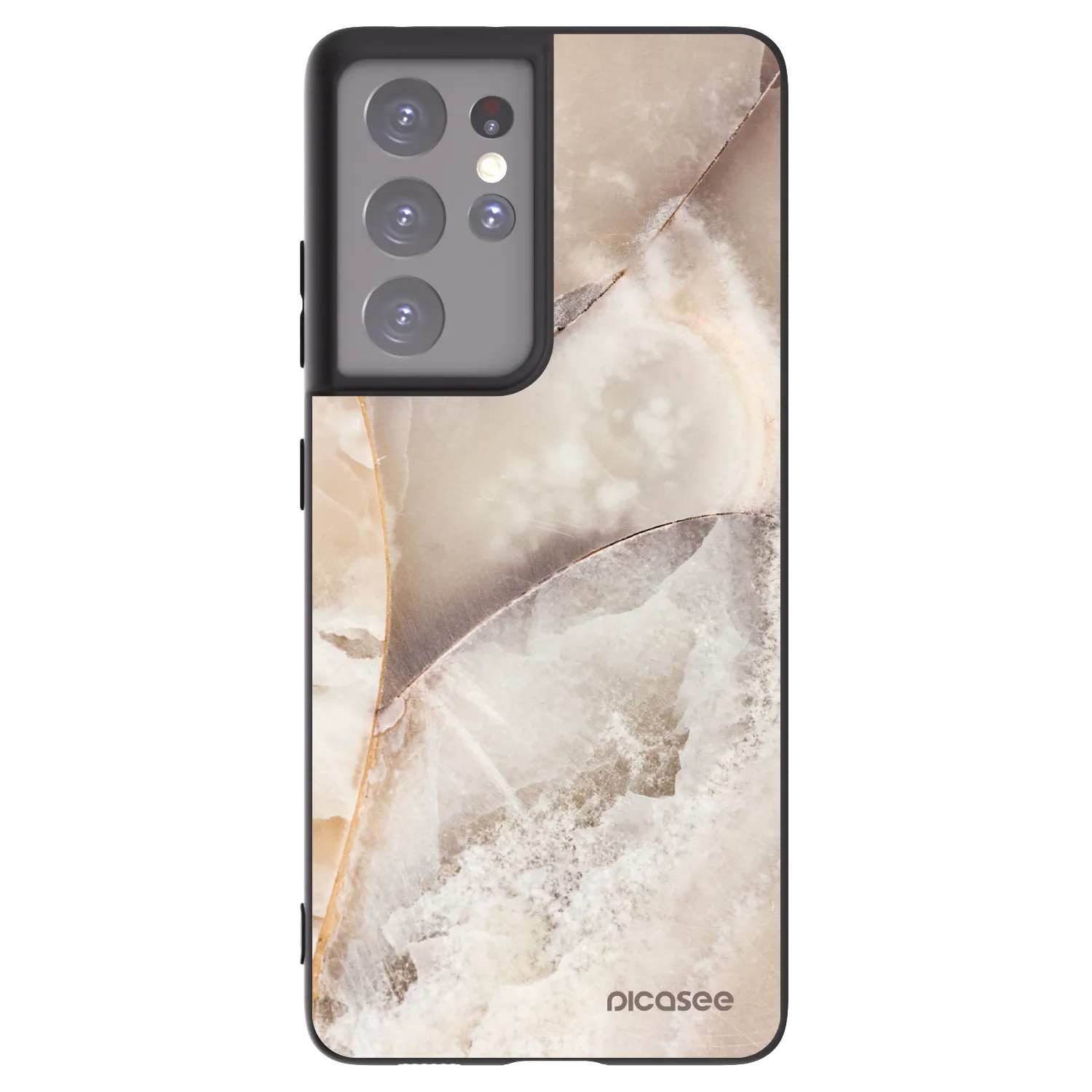 Picasee Samsung Galaxy S21 Ultra 5G G998B Hülle - Schwarzes Silikon - Cream marble