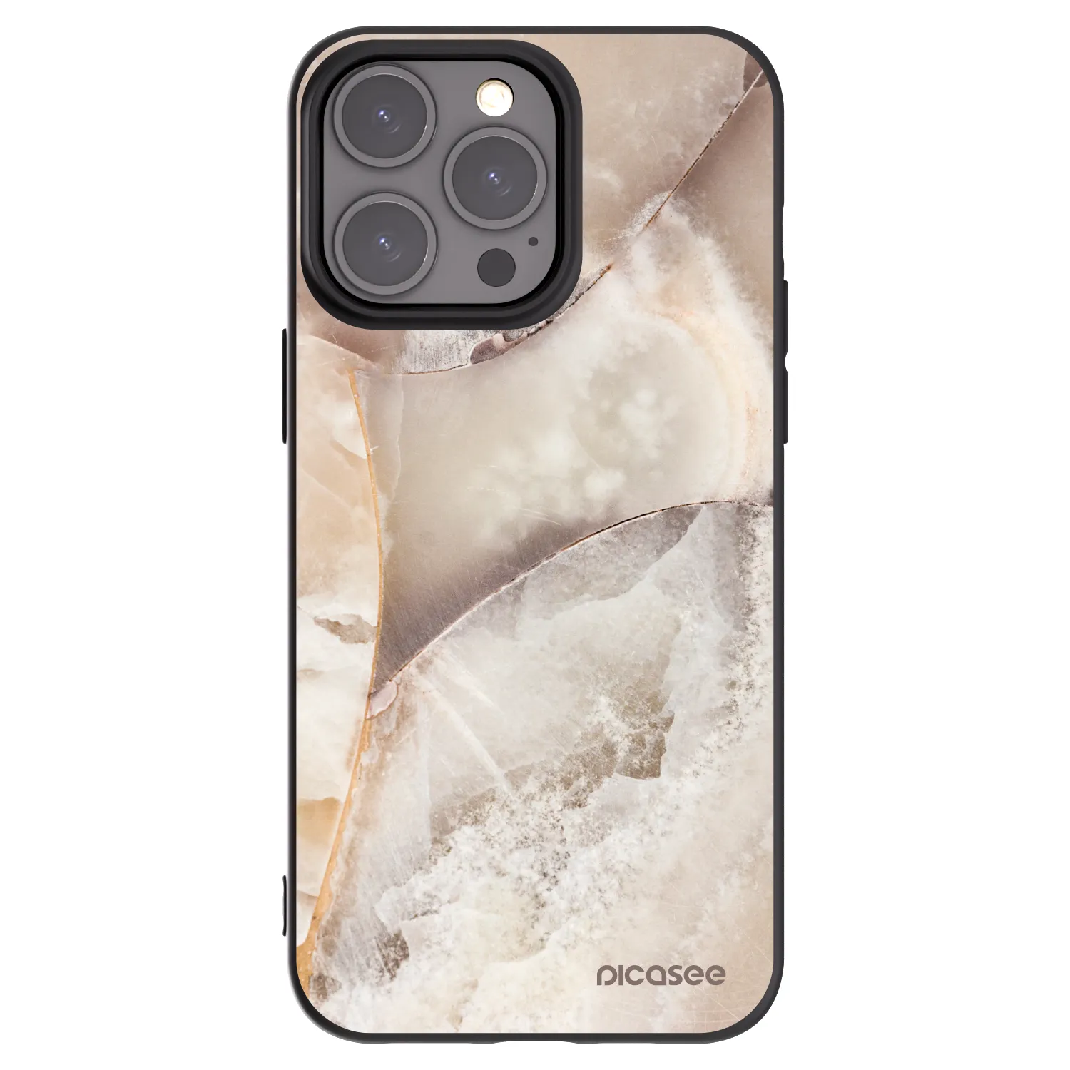 Picasee Apple iPhone 15 Pro Max Hülle - Schwarzes Silikon - Cream marble