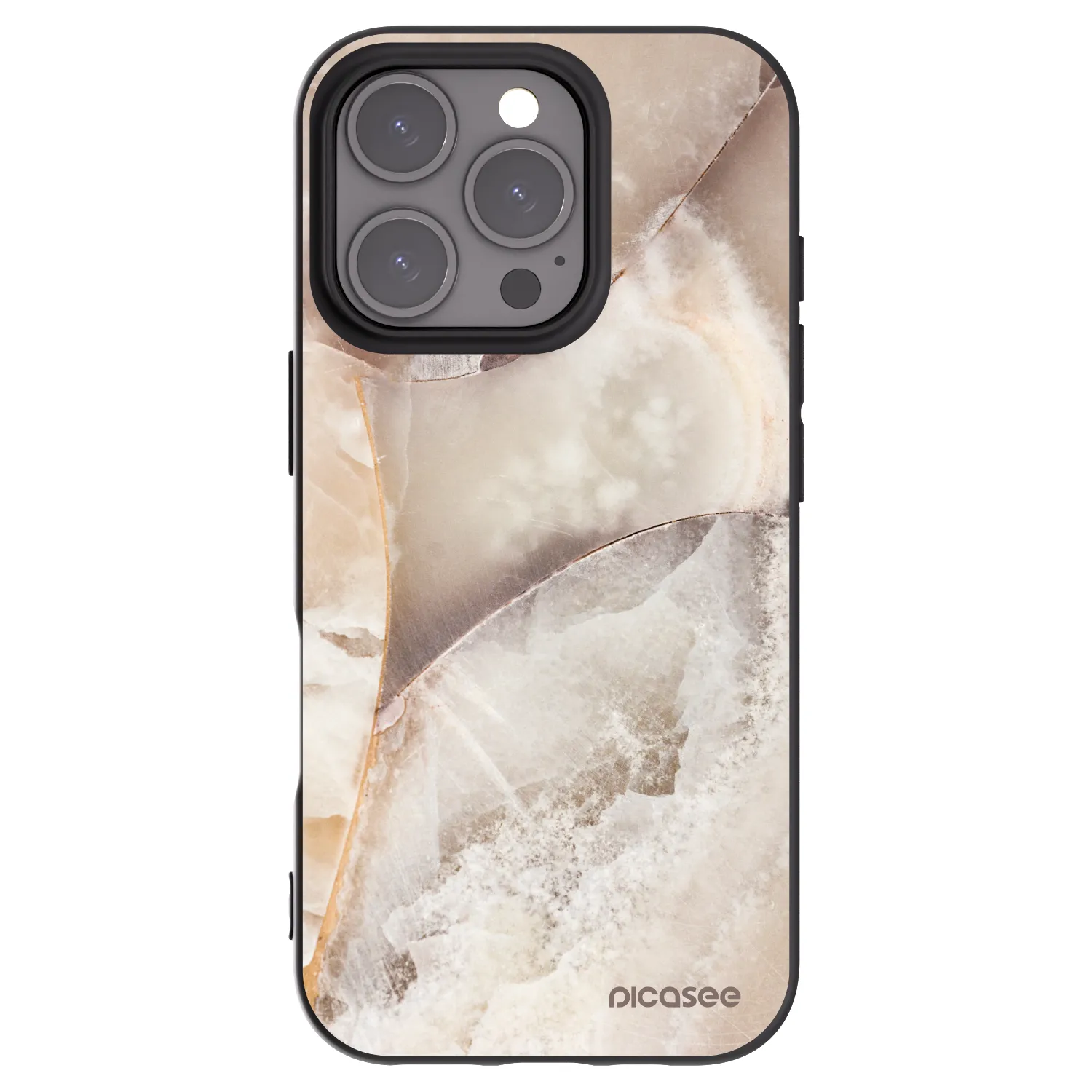 Picasee Apple iPhone 16 Pro Hülle - Schwarzes Silikon - Cream marble