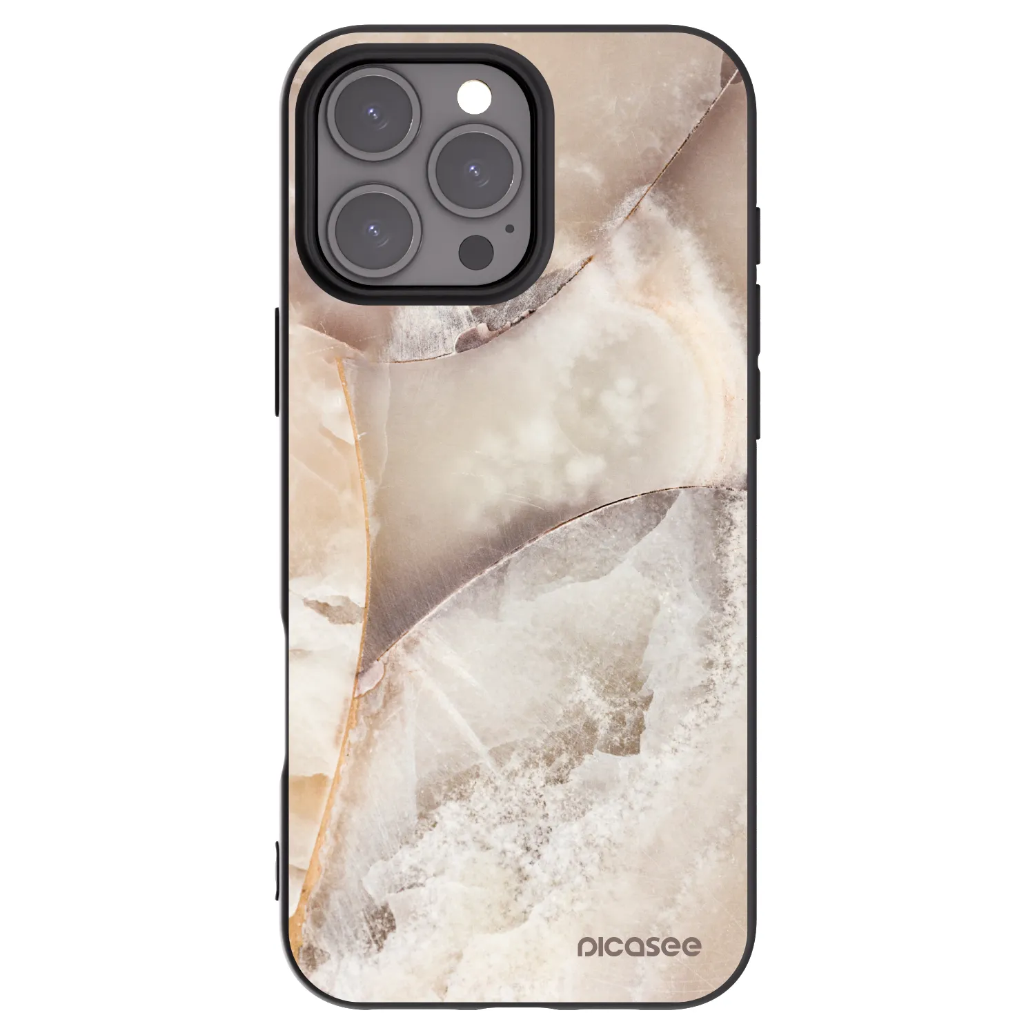 Picasee Apple iPhone 16 Pro Max Hülle - Schwarzes Silikon - Cream marble