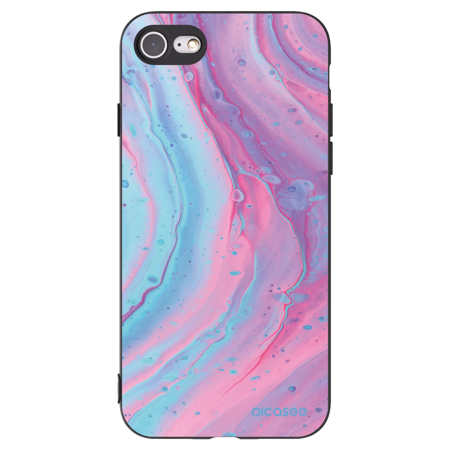 Picasee Apple iPhone SE 2020 Hülle - Schwarzes Silikon - Pink liquid