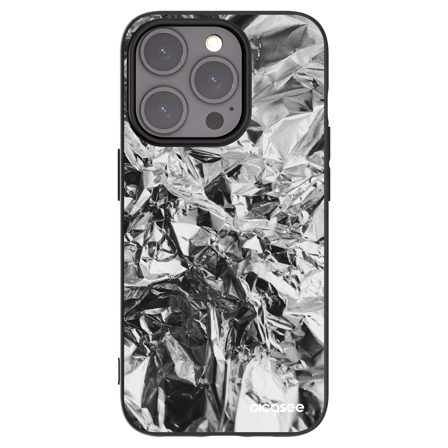 Picasee Apple iPhone 15 Pro Hülle - Schwarzes Silikon - Chrome