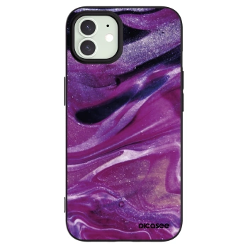 Picasee Apple iPhone 12 Hülle - Schwarzes Silikon - Purple glitter