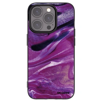 Picasee Apple iPhone 15 Pro Hülle - Schwarzes Silikon - Purple glitter