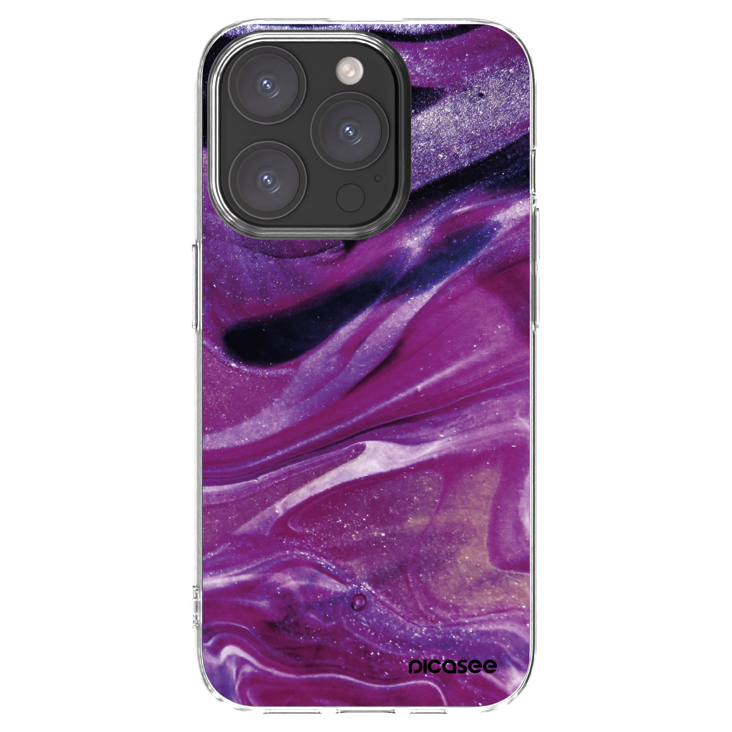 Picasee Apple iPhone 15 Pro Hülle - Transparentes Silikon - Purple glitter