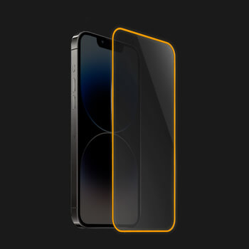 Gehärtetes Schutzglas mit einem im Dunkeln leuchtenden Rahmen für Apple iPhone 13 Pro - Orange