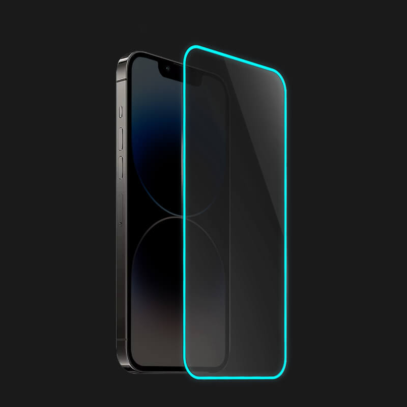 Picasee Gehärtetes Schutzglas mit einem im Dunkeln leuchtenden Rahmen für Apple iPhone 12 Pro - Blau