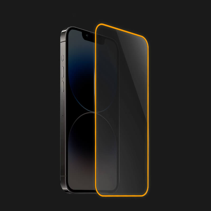 Picasee Gehärtetes Schutzglas mit einem im Dunkeln leuchtenden Rahmen für Apple iPhone 12 - Orange