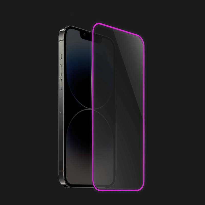 Picasee Gehärtetes Schutzglas mit einem im Dunkeln leuchtenden Rahmen für Apple iPhone 16 Pro Max - Rosa